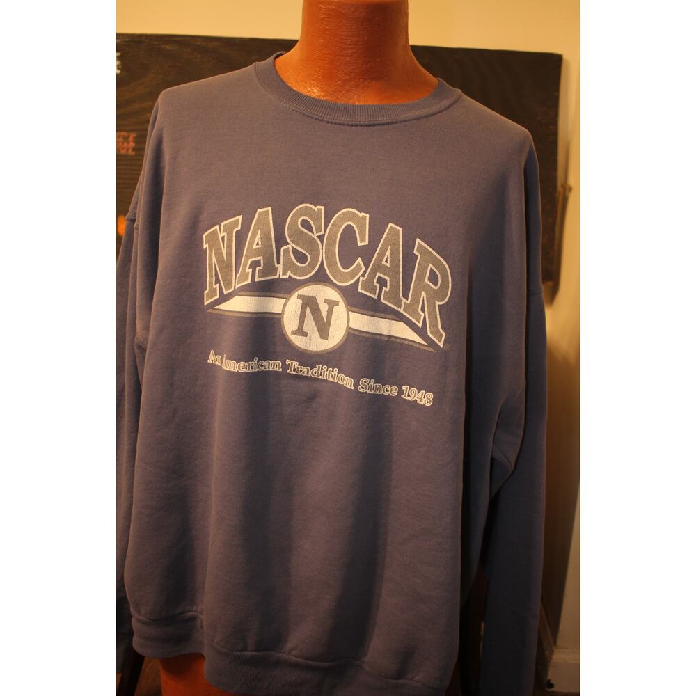 NASCAR Crewneck Sweatshirt Blue Vintage Style Racing Pullover XL